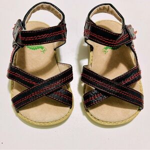 Livie & Luca black sandals red stitching velcro closure Size 5